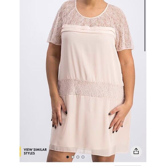 BCBGeneration Dress Women's Medium Pink Chiffon Tiered Lace Aline Rose Smoke - Picture 3 of 8